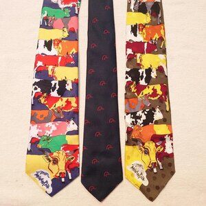 Set Of 3 Funky Animal Neckties Ties Pop Art Cow Movenpick Canada Duck Kitsch